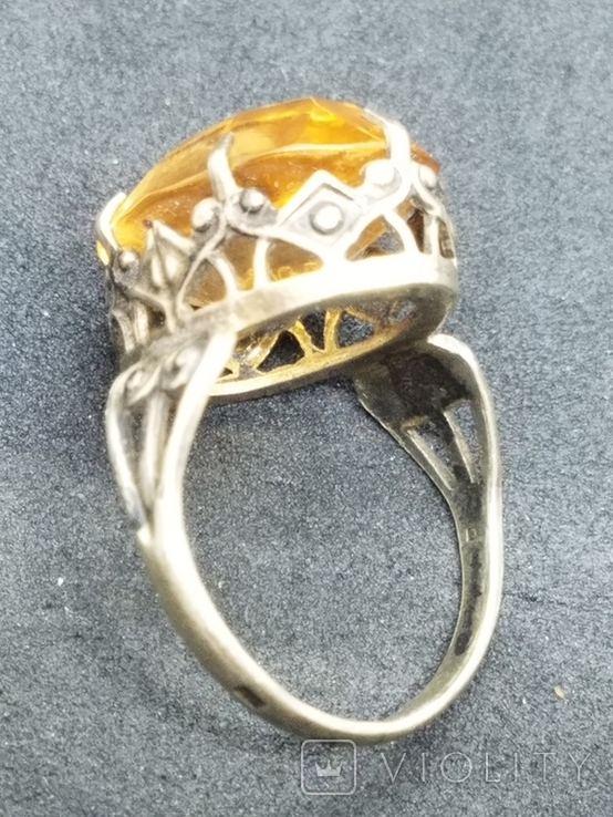 Серебряное кольцо 875 пр. с камнем, фото №7