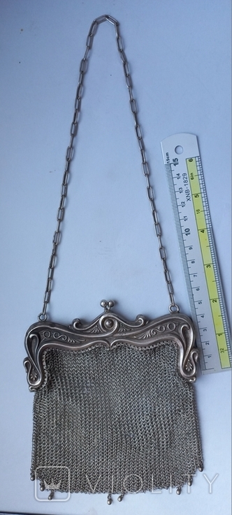 Cocktail/theatrical handbag, chain mail weaving, silver, 144 grams, Art Deco, photo number 3