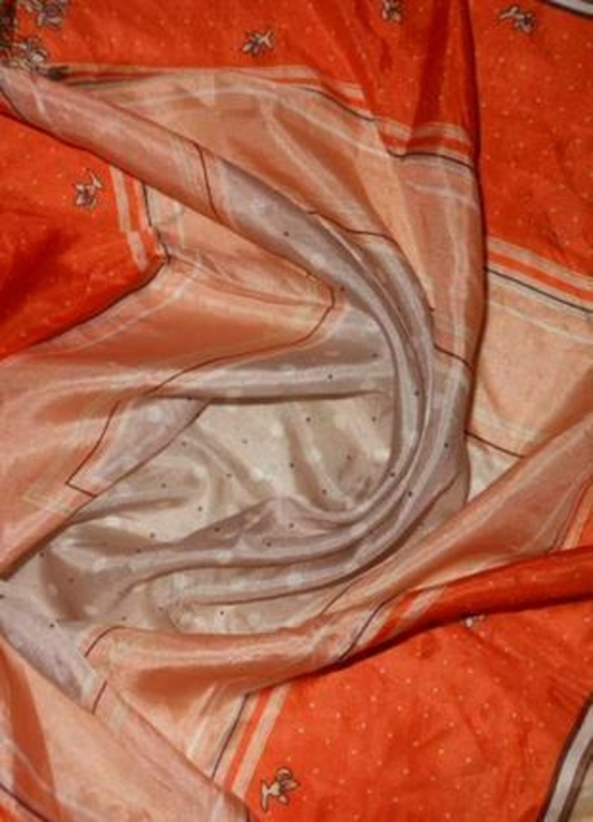 Винтажный невесомый шелковый платок с узорами,терракотовый,натуральный шелк, фото №2