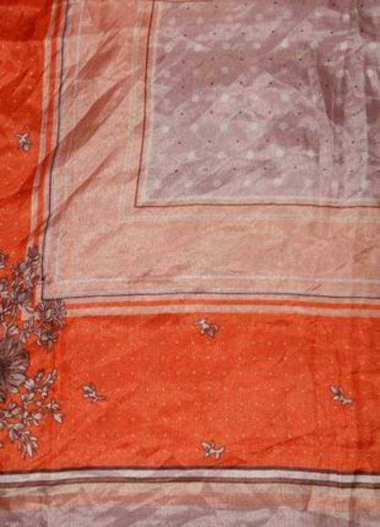 Винтажный невесомый шелковый платок с узорами,терракотовый,натуральный шелк, фото №4