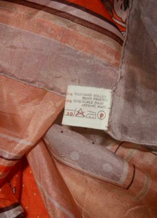 Винтажный невесомый шелковый платок с узорами,терракотовый,натуральный шелк, фото №5