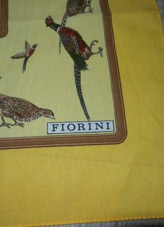 Fiorini,италия большой подписной желтый платок с тетеревами, numer zdjęcia 7