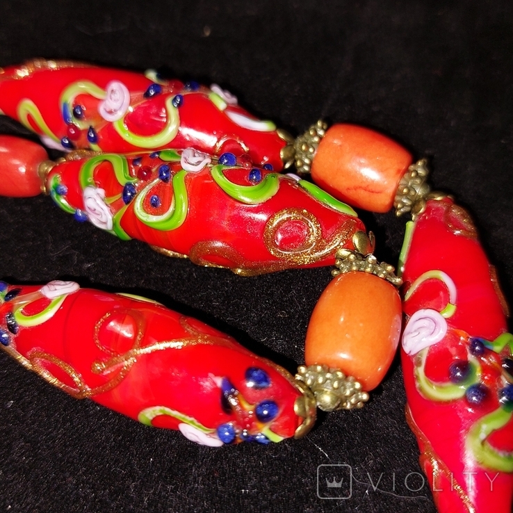 Necklace: Venetian glass, coral, photo number 2