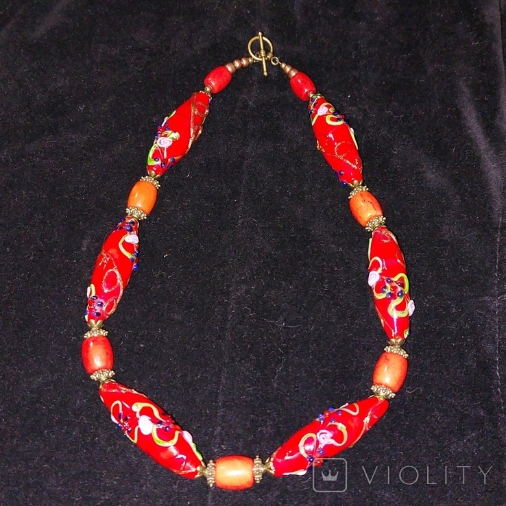 Necklace: Venetian glass, coral, photo number 5