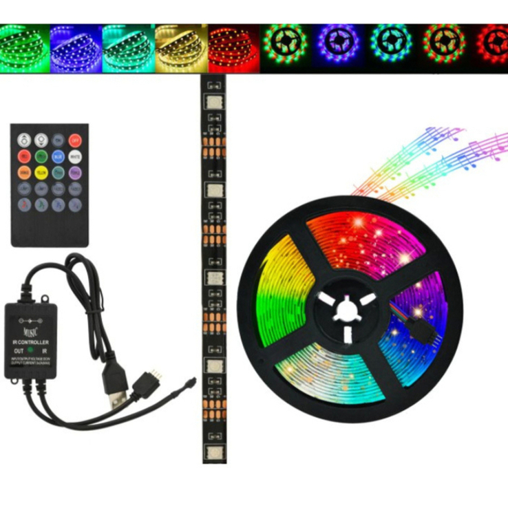 Світлодіодна стрічка SMD 5050 RGB LED 5 м IP65 з пультом та блоком живлення USB, 5м, фото №2