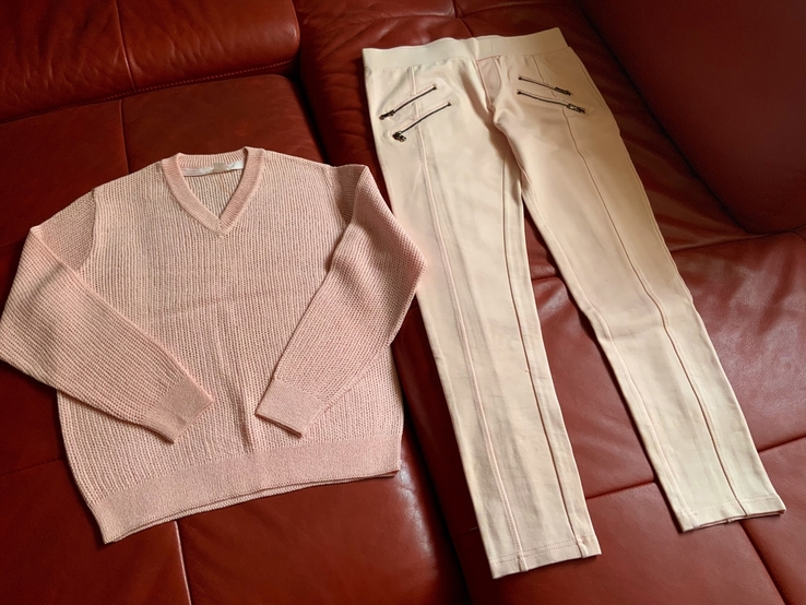 Комплект розовый новый: леггинсы, пуловер вязаный, р.S, фото №3