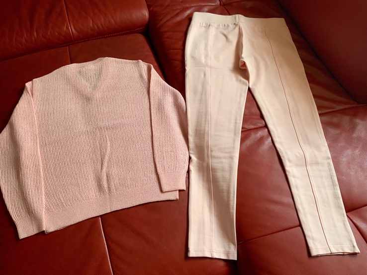 Комплект розовый новый: леггинсы, пуловер вязаный, р.S, фото №6