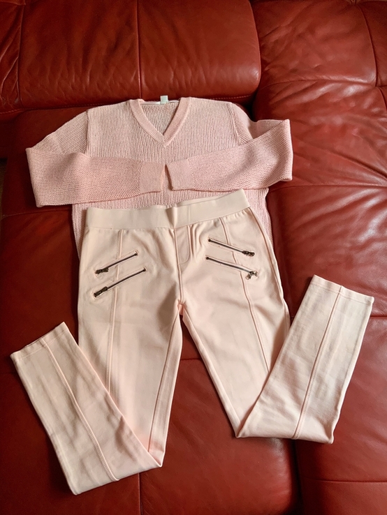 Комплект розовый новый: леггинсы, пуловер вязаный, р.S, фото №7