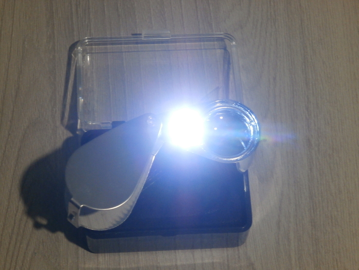 Ювелирная лупа Jeweler's metal loupe Silver Увеличение 30Х,линза 21мм,LED подсветка, фото №3
