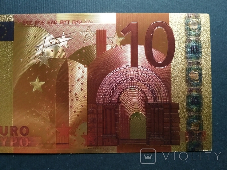Золота сувенірна банкнота 10 євро - 10 євро, фото №5