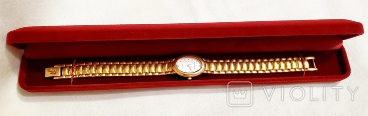 Romanson watch in 23k gilding on a bracelet in a case with a Swiss movement, photo number 2