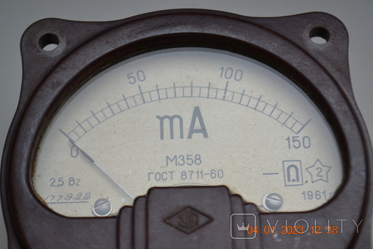 Milliammeter M358. Measurement limit: 0-150 mA. Made in the USSR. GOST 8711-60. 1961 in No. 5, photo number 6