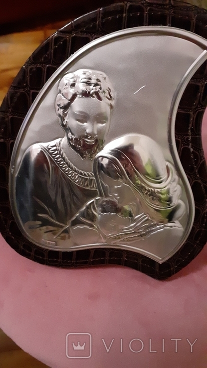Икона Святое семейство серебро,кожа, фото №2