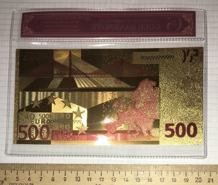 Gold-plated souvenir banknote 500 Euro in a security file, envelope / souvenir, photo number 4