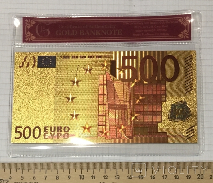 Gold-plated souvenir banknote 500 Euro in a security file, envelope / souvenir, photo number 11