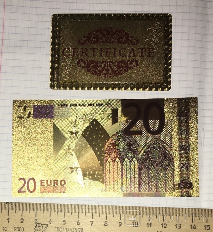 Gold souvenir banknote 20 Euro (24K) in a security file + certificate / souvenir, photo number 6