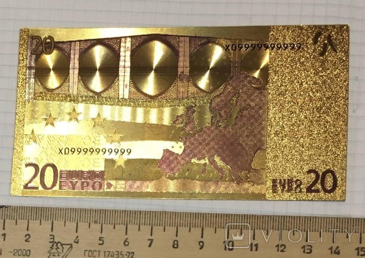 Gold souvenir banknote 20 Euro (24K) in a security file + certificate / souvenir, photo number 11