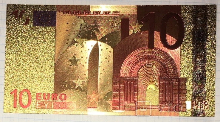 Золота сувенірна банкнота 10 євро (24К) в захисному файлі + сертифікат / сувенір, фото №6
