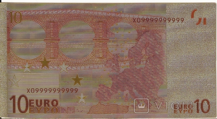 Золота сувенірна банкнота 10 євро (24К) в захисному файлі + сертифікат / сувенір, фото №13