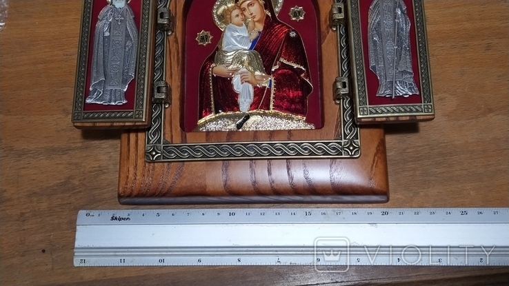Икона Богородицы Почаевской. Серебро, эмаль, позолота. Изготовлена в Сербии, фото №3