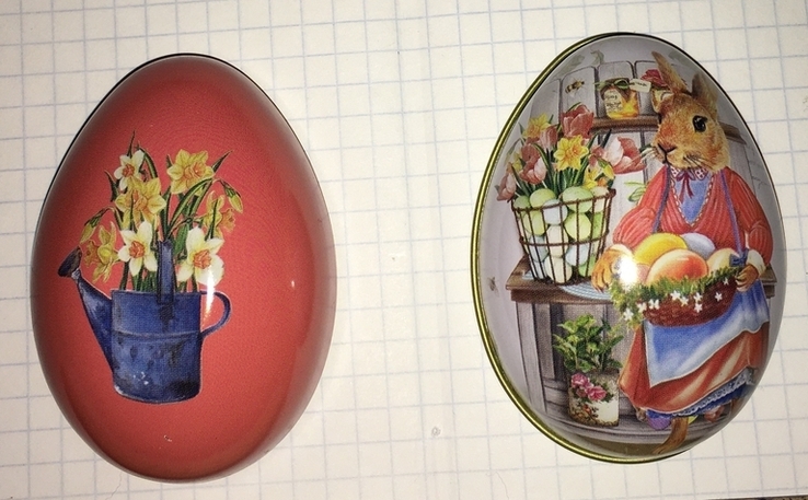 2 шкатулки жестяные, пасхальное яйцо, зайцы, писанки, цветы, морковка / зайці, кролики, numer zdjęcia 8