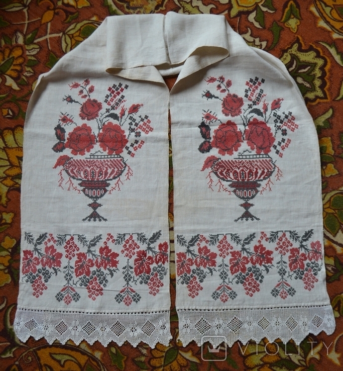 Embroidered towel old Ukrainian "Roses". Hemp cloth. Cross-stitch. 260x46 cm No. 2, photo number 2