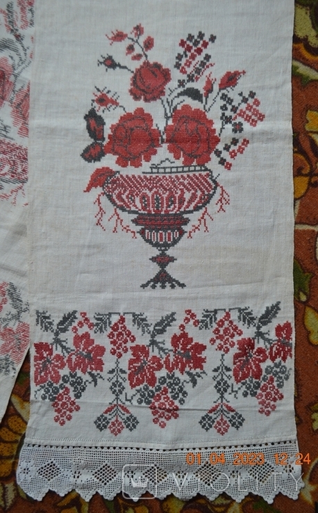 Embroidered towel old Ukrainian "Roses". Hemp cloth. Cross-stitch. 260x46 cm No. 2, photo number 10