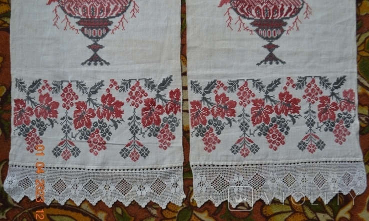 Embroidered towel old Ukrainian "Roses". Hemp cloth. Cross-stitch. 260x46 cm No. 2, photo number 12