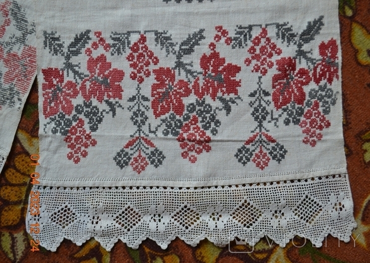 Embroidered towel old Ukrainian "Roses". Hemp cloth. Cross-stitch. 260x46 cm No. 2, photo number 13