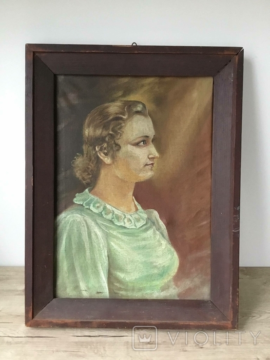 Старая картина, холст, масло, портрет женщины., фото №8
