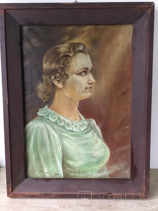 Старая картина, холст, масло, портрет женщины., фото №9