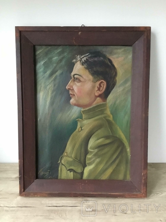 Старая картина, холст, масло, портрет военного или чиновника. 1944 г. ., фото №3