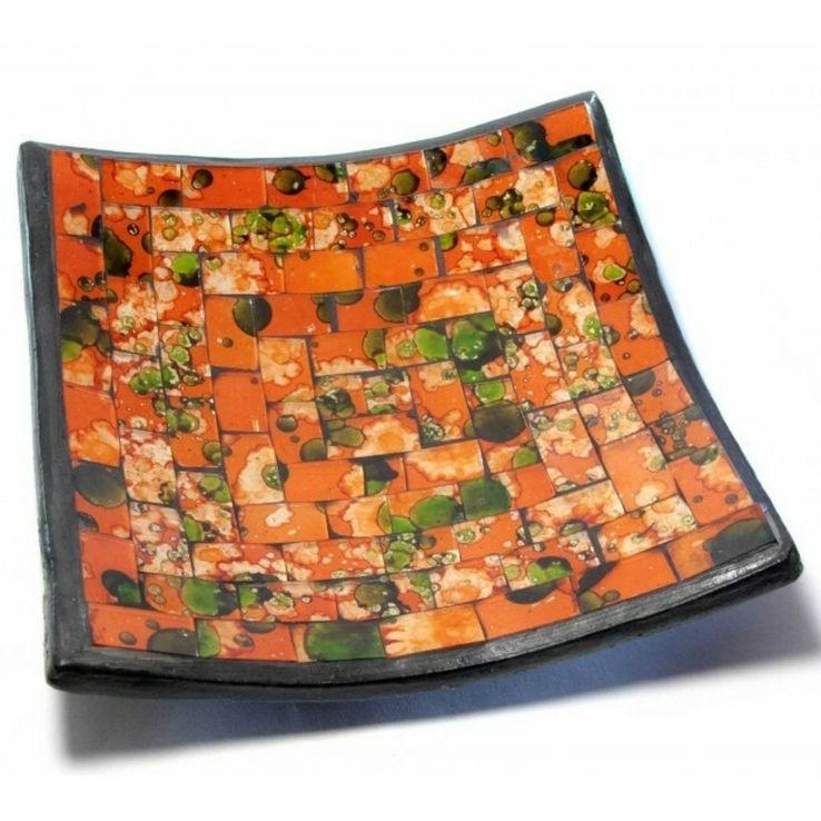 Блюдо терракотовое с оранжевой мозаикой