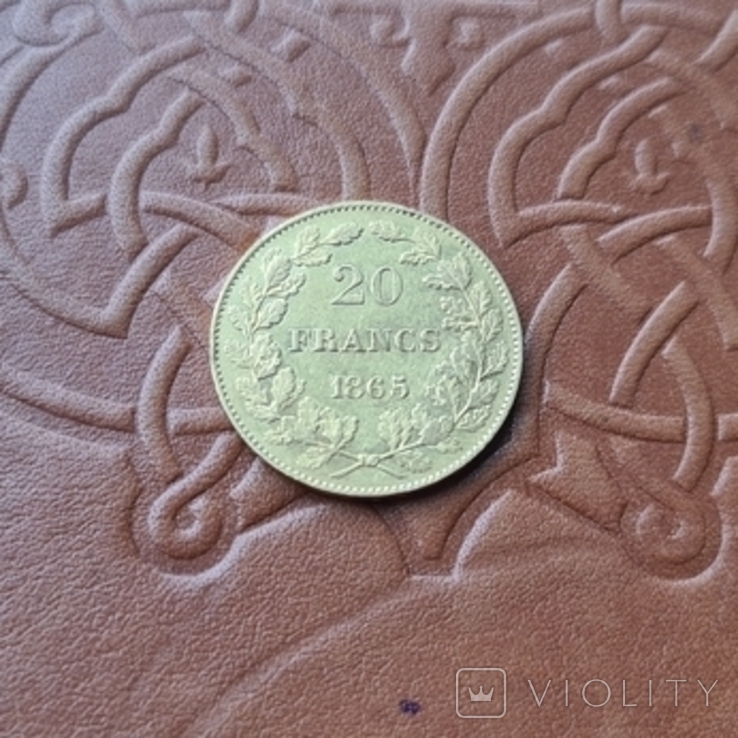 Бельгія 20 франків, 1865 золото, фото №4