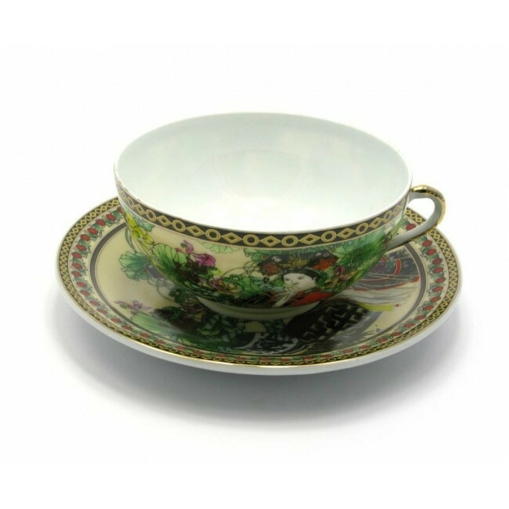 Чашка с блюдцем фарфор Китаянка зеленая, фото №2