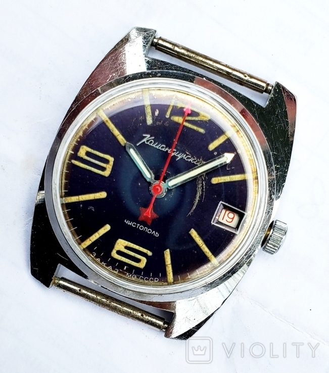 Commander's watch in chrome case 2234 movement blue dial ChCZ, USSR, photo number 2