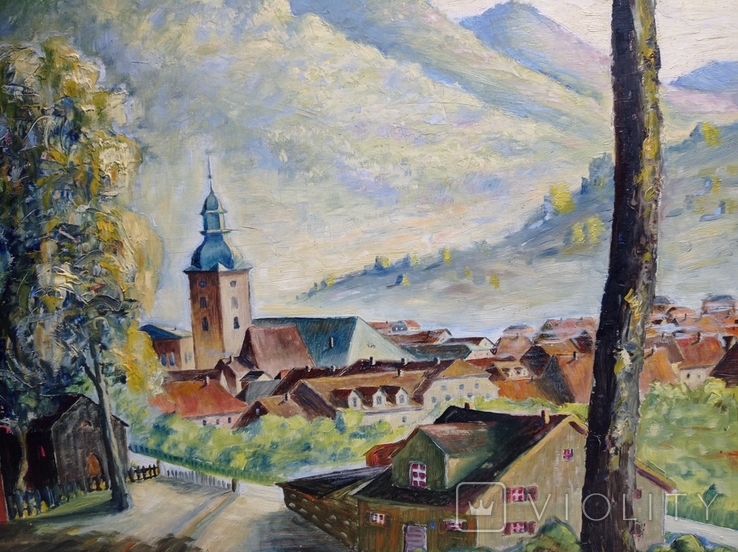 Antique painting City in the mountains. Rothenberg, oil, L., Germany., photo number 9