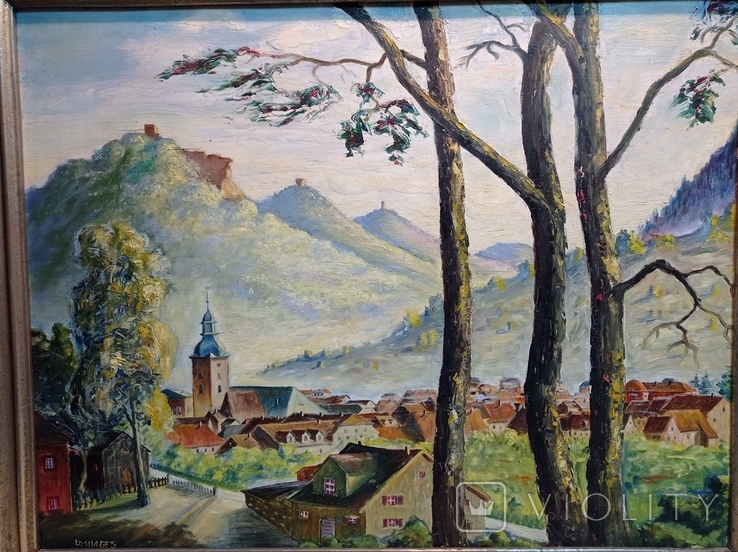 Antique painting City in the mountains. Rothenberg, oil, L., Germany., photo number 11