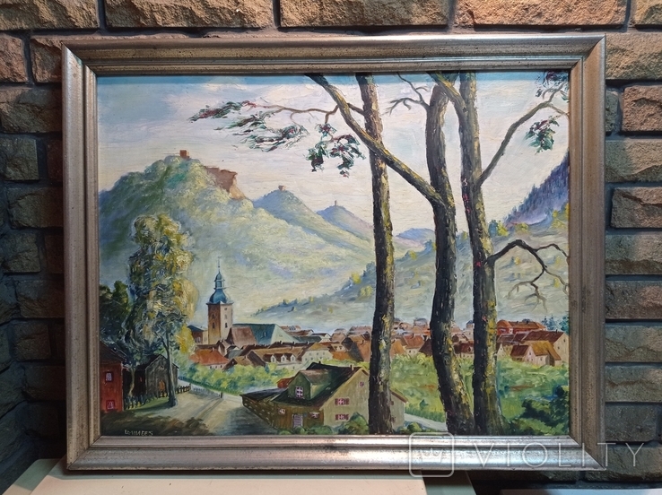 Antique painting City in the mountains. Rothenberg, oil, L., Germany., photo number 12