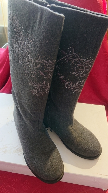 Серые сапоги, искусственный фетр с вышивкой на ненатуральном меху belletta на 38-38,5, photo number 4