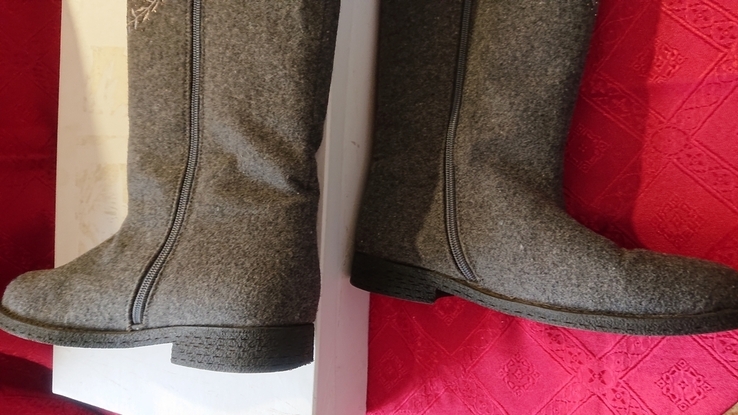 Серые сапоги, искусственный фетр с вышивкой на ненатуральном меху belletta на 38-38,5, photo number 5