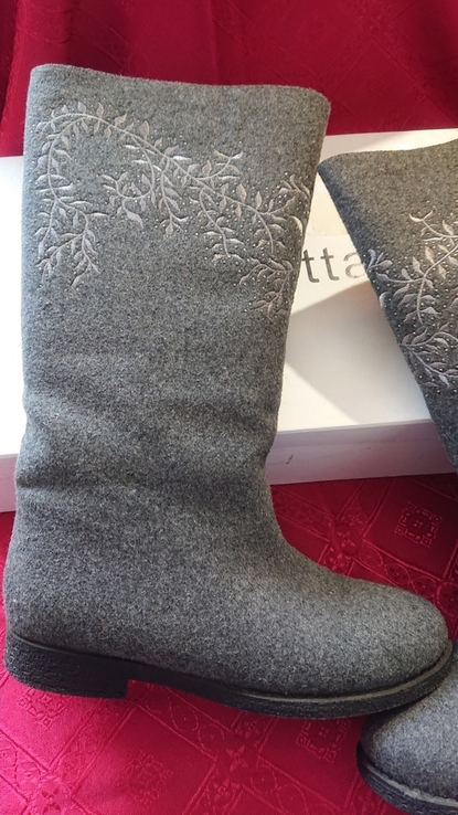 Серые сапоги, искусственный фетр с вышивкой на ненатуральном меху belletta на 38-38,5, photo number 8