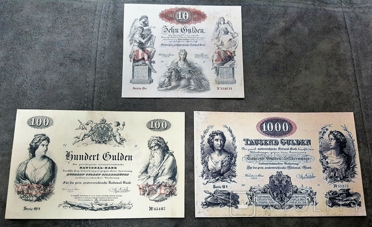 Якісні копії банкнот Австрії 1854-1858-1863 років, фото №6