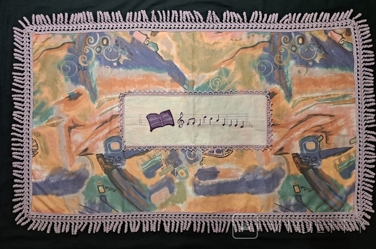 Скатерть с кружевом - бахрома, музыка ноты скрипичный ключ, декор, без бахромы 104/59 см, фото №2