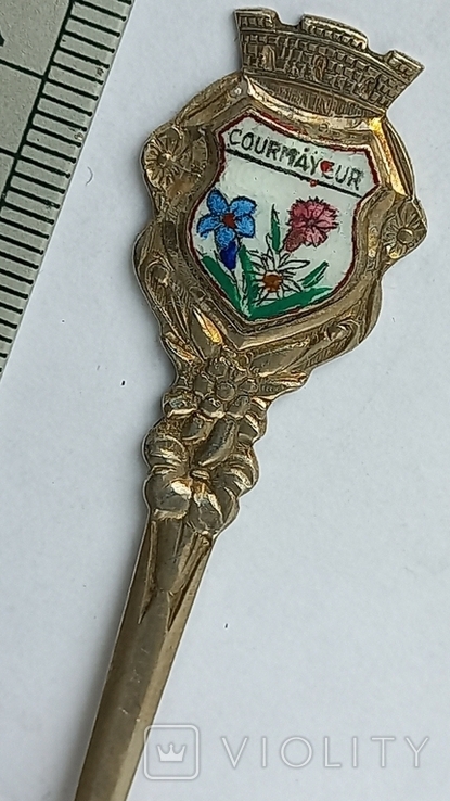 Souvenir spoon - Courmayeur resort, Italian Alps, silver, 11 grams, photo number 3
