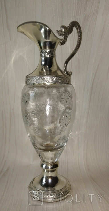 Antique decanter, wine carafe, branding, silvering, Italy