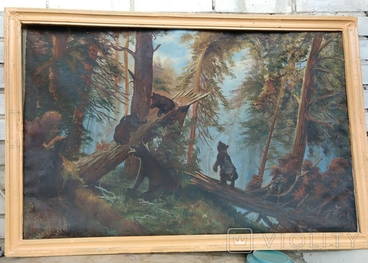 Велика стара картина И. Шишкин Утро в сосновом бору. Копия. 100х64 см., фото №2