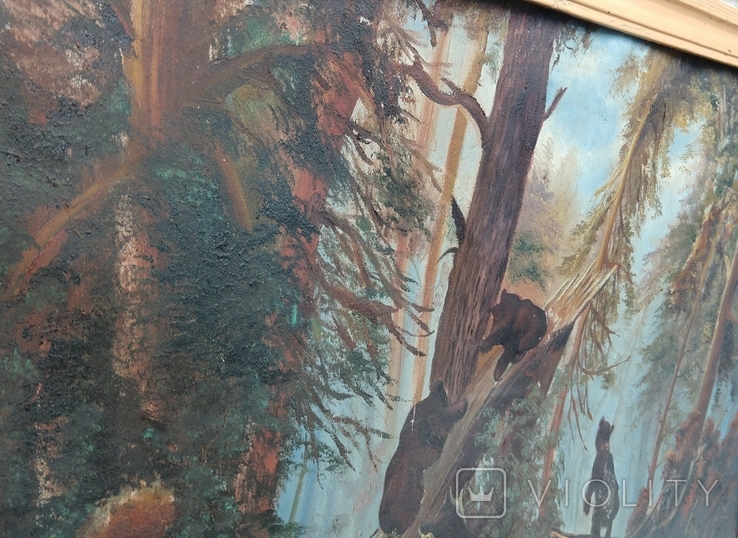 Велика стара картина И. Шишкин Утро в сосновом бору. Копия. 100х64 см., фото №4