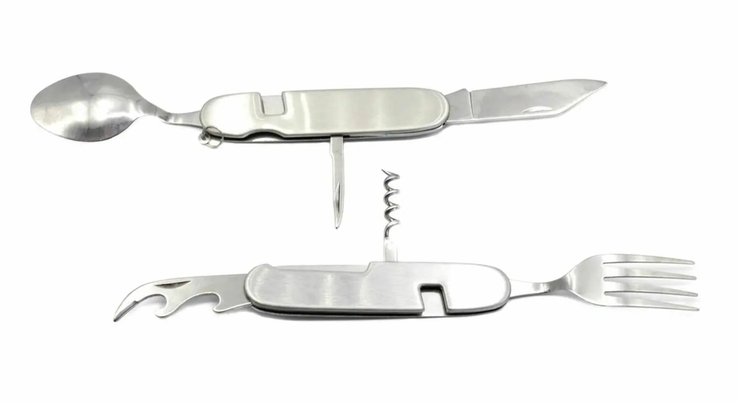 Набір туристичний, виделка, ложка, ніж, відкривачка Silver (1401), photo number 3