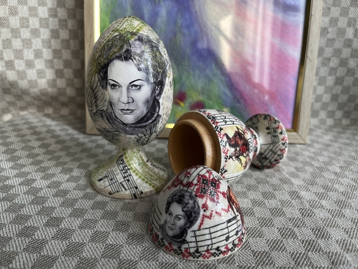 Яйце з Ліною Крстенко, 2 яйця з декупажем, шкатулка-яйце, фото №3